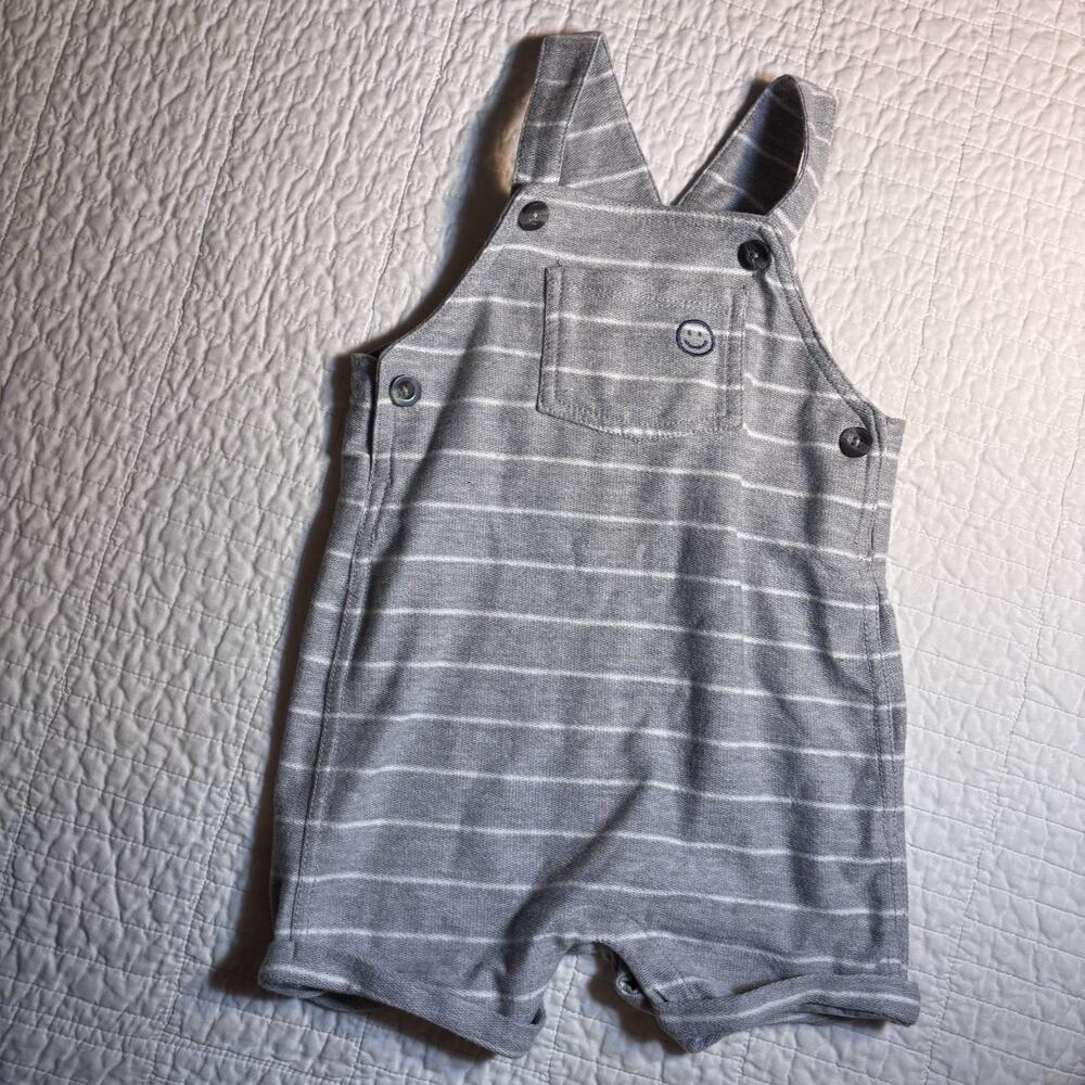 Carter's Baby Boy 24M Gray White Striped Shortalls Overalls Outfit Smiley Face